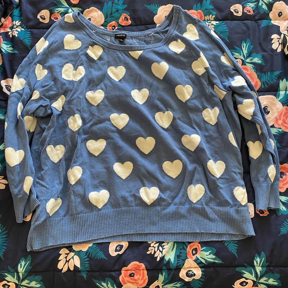 Torrid Blue Sweater with White Hearts